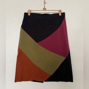 Samantha Edwards Asymmetrical Colorblock Skirt in Black, Olive, and Burgundy M